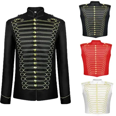 Herren Punk Offizier Militär Schlagzeuger Parade Jacke Prinz Kostüm Mittelalter Renaissance Viktorianisches Steampunk Kostüm für Halloween Image