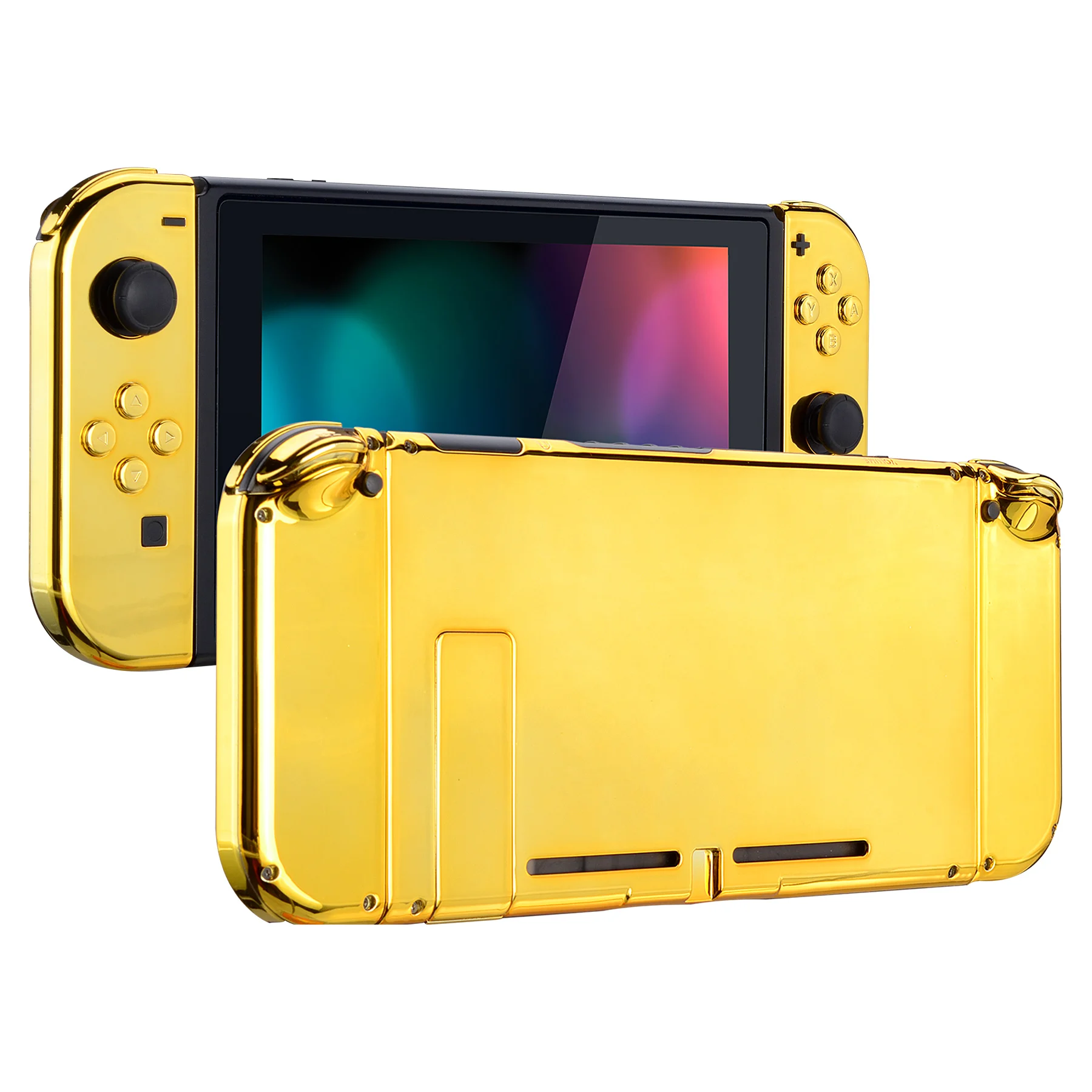 EXtremeRate Chrom Gold Zurück Platte Controller Gehäuse Shell mit Full Set Tasten für Nintendo Schalter Handheld Konsole Image