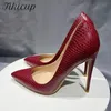 Tikicup Wein rot Schlangen leder Frauen sexy spitzen Zehen High Heel Schuhe elegante schicke