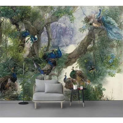 Benutzerdefinierte Tapete Chinesischen stil pfau wald hintergrund wandmalereien wohnzimmer Image