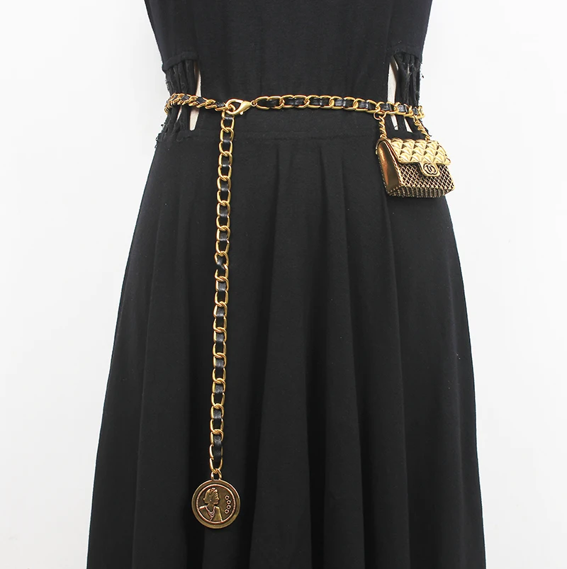 Frauen Runway Fashion PU Leder Metall Kette Cummerbunds Weibliche Kleid Korsetts Bund Gürtel Dekoration Schmale Gürtel R498