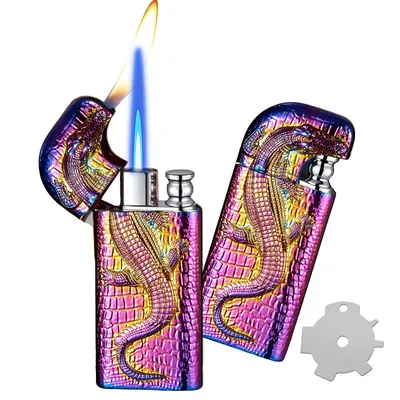 2 Pack Cool Relief Design Magic Dual Flame Cigarette Lighter with Adjust Flame Tool Windproof Jet