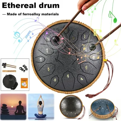 Mini Steel Tongue Drum 12 Inch 15 Notes D Tone Music Drum Hand Drum Ethereal Drum Percussion