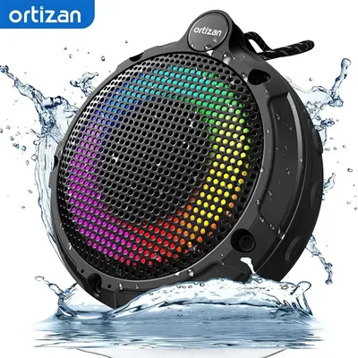 Ortizan Bluetooth Shower Speaker, IPX7 Waterproof Mini Speaker with LED Lights, Portable Outdoor