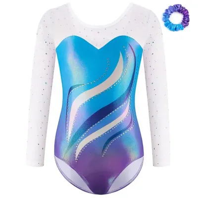 Kids Girls Gymnastics Leotards Bronzing Long Sleeves Ballet Dance Bodysuit Workout Figure Skating