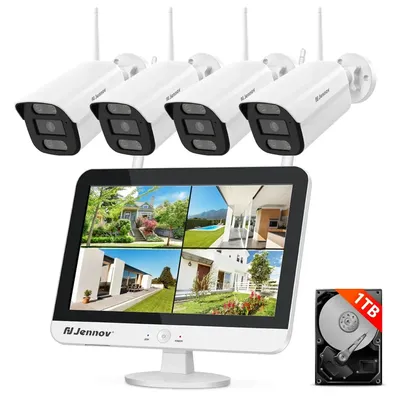 Jennov 5MP Security Camera System, 4PCS Bullet Cameras with 12'' Monitor 10 Channel NVR 1TB Hard Drive