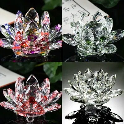 6cm Crystal Lotus Flower Figurine Home Wedding Decoration Glass Craft Collection Paperweight Table