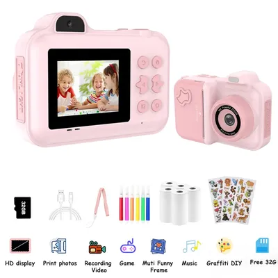 Kids Camera Instant Print Gifts Toys 1080P HD Dual-Lens Selfie Digital Camera with 5 Rolls Print