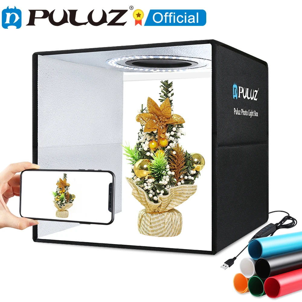 PULUZ Photo Studio Ring LED 30cm Light Box Shooting Tent Desktop Box Kit with 6 Colors Backgrounds Photography LightBox Kits 5V