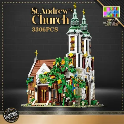 3306PCS Medieval European Church Building Block St. Andrew's Church Model Bricks Set With Light