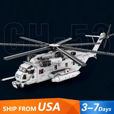Military CH-53 Transport Helicopter Airplane Building Blocks,Air Force MOC WWII Large Aeroplane