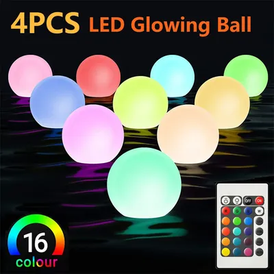 4PCS 16 Colors Floating Pool Lights 7.8cm Inflatable Pool Beach Ball For Water Pool Party Outdoor