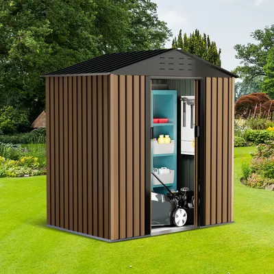 Metal Outdoor Garden Shed 6FT x 4FT, Metal Utility Tool Storage Shed with Door & Lock, Waterproof