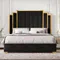 Bed Frame and 65" Headboard, Upholstered Bed with Golden Plating Trim, Modern Platform Bed No Box
