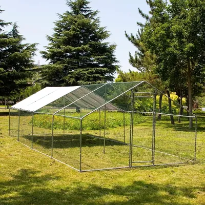 Large Metal Chicken Coop with Waterproof Cover, Walk-in Metal Poultry Cage Spire Shaped Coop,