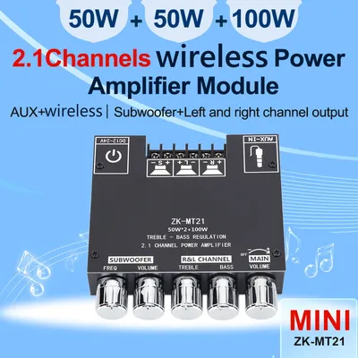 ZK-MT21 2x50W+100W 2.1 Channel Subwoofer Digital Power Amplifier Board AUX 12V 24V Audio Stereo