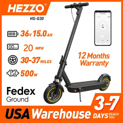 HEZZO G30 Electric Scooter Range 37.5Miles 36V 15.6Ah 500W 264.56lbs10inch Front Suspension Electric