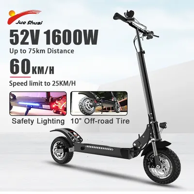 X750 Electric Scooter Adult 52V1600W Motor 10" Off Road Tires 75KM Long Range 60KM/H Folding