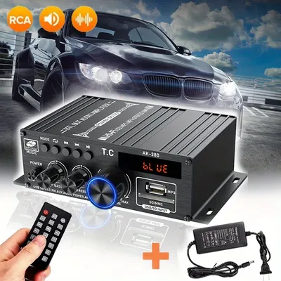 AK-380 2.0CH Automobile Audio Amplifier with 12V 5A Power Adapter Hi-Fi Auto Stereo Radio 400W MP3