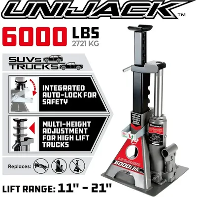 3Ton, Bottle Jack and Jack Stands in One, 6000 Pound Capacity, All-in-One Car Lift, Heavy Duty