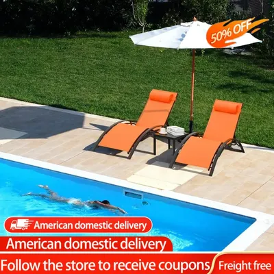 5-Level Adjustable Sunbathing Tanning Poolside Lounger Recliner Chairs With Side Table for Outdoor