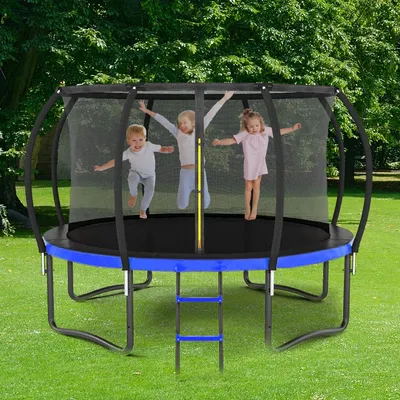 14FT Outdoor Big Trampoline With Inner Safety Enclosure Net, Ladder, PVC Spring Cover Padding, For