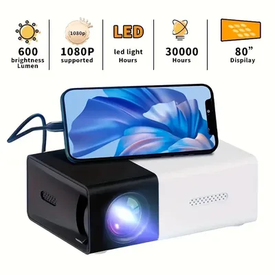 Compact 3000+ Lumens HD Mini Projector - Vivid 3D Visuals, Broad Compatibility, with Handy Remote