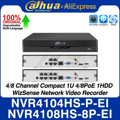 Dahua NVR4104HS-P-EI NVR4108HS-8P-EI 4/8CH Compact 1U 4/8PoE 1HDD WizSense Network Video Recorder AI