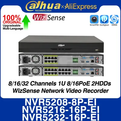 Dahua NVR5208-8P-EI NVR5216-16P-EI NVR5232-16P-EI 8/16/32CH 1U 8/16PoE 2HDD WizSense Network Video