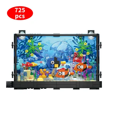 Idea Fish Tank Building Block Set with Light,Jellyfish And Turtle Ecological Tank,Aquarium, Marine