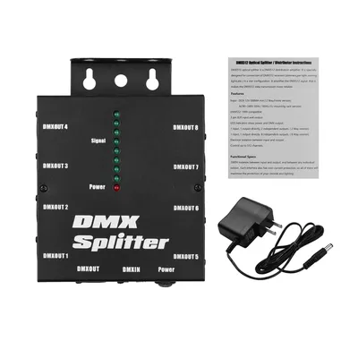 DMX512 Optical Signal Amplifier Spliter Distributor 1 Direct Input & Output 8 Independent Outputs