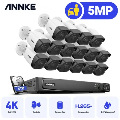 ANNKE H500 16CH 5MP H.265+ HD PoE Network Video Security System 16pcs IP67 Outdoor Bullet POE IP