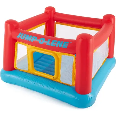 Inflatable Jump-O-Lene Trampoline Bounce House with Crawl-Thru Door & Small Plastic Multi-Colored