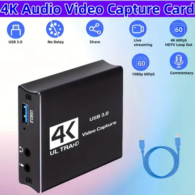 Audio and video game capture card 4K 1080P 60FPS, HDMI to USB 3.0 capture card, used for streaming