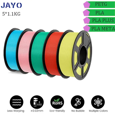 JAYO 3D Printer Filament PETG PLA PLA Meta PLA PLUS 1.75mm 5Rolls 3D Printing Materials for 100% No