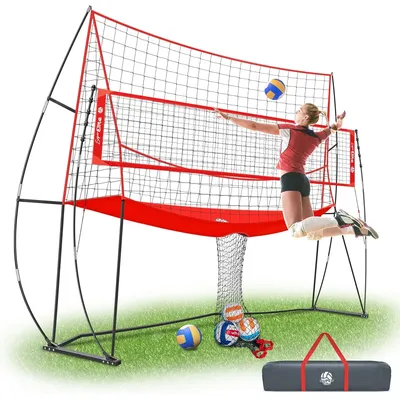 Volleyball Practice Net Station with 5 Adjustable Heights, Training Warm Up Equipment System