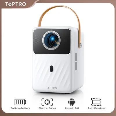 TOPTRO Portable Projector Full HD 1080P Support 400ANSI Android 9.0 Projector Auto Keystone & Electric Focus Built-in Battery