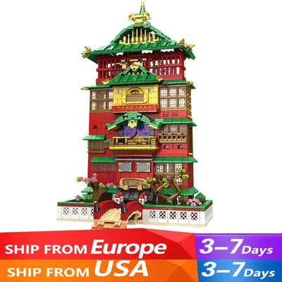 Movie MOC 66032 Oya Mysterious Town Hot Spring Restaurant Model 1868PCS Building Blocks Brick Puzzle