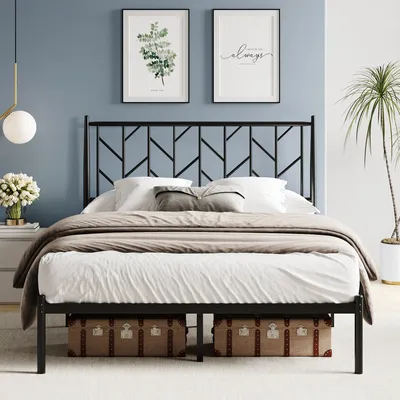 HOOMIC Metal Platform Bed Frame with Headboard, Under Bed Storage, Noise Free, No Box Spring Needed,