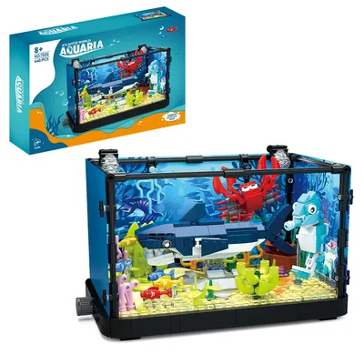 Idea Fish Tank Toy Building Block Set,Aquarium, Marine Life, Jellyfish And Turtle Ecological Tank,