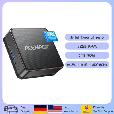 ACEMAGIC AI Mini PC Ultra 5/7 125H/155H 32GB DDR5 1TB NVME SSD Intel Arc Graphics WiFi7 BT5.4 Micro