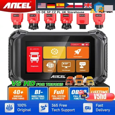 ANCEL V5 HD Heavy Duty Truck Scanner Semi Truck Full System Diagnostic Bidirection Diesel for Cummins/Detroit PK ANCEL X7 HD