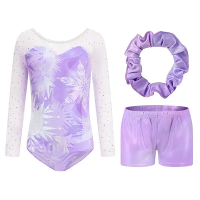 Kids Girls Gymnastics Leotards Bodysuit Long Sleeves Ballet Dance Set Workout Figure Skating