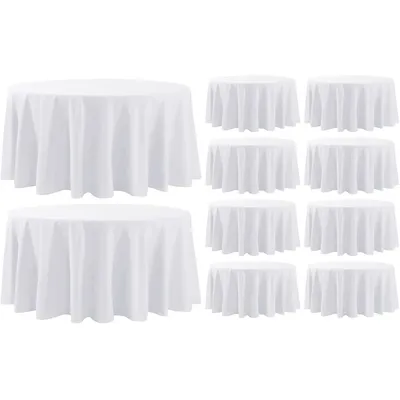 Round Tablecloth 10 Pack 132 Inch Round White Tablecloths Washable Decorative Linen Polyester Table