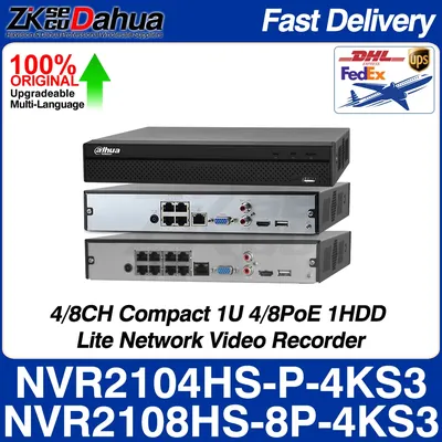 Dahua NVR2104HS-P-4KS3 NVR2108HS-8P-4KS3 4/8CH Compact 1U 4/8PoE 1HDD Lite Network Video Recorder