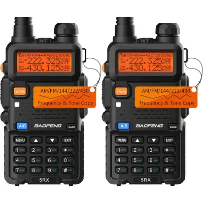 2PCS BAOFENG 5RX Ham Radio 5W VHF 1.25M UHF Tri-Band Walkie Talkies One Key Frequency AirBand Chirp