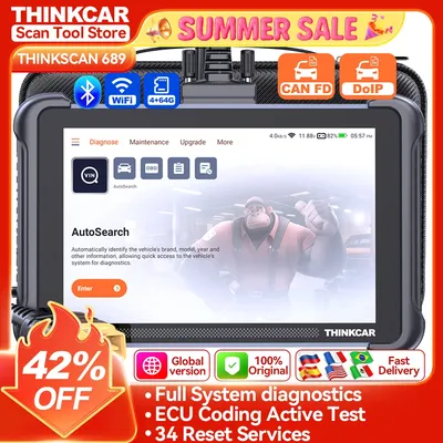 THINKCAR THINKSCAN 689 Bidirectional Scan Tool With CANFD&DoIP OBD2 Scanner ECU Coding Bi-Directional Control 34 Reset Free