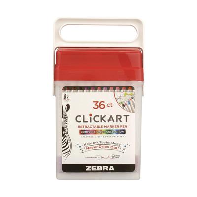 Zebra ClickArt Porous Point Pen, Retractable, Fine 0.6 mm, Assorted Ink, White Barrel, 36/Pack (ZEB69836) Each Zebra® Calligraphy & Illustrator Pens