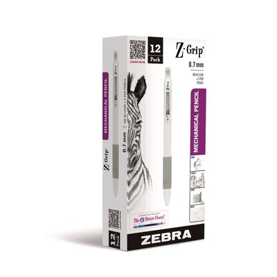 Zebra Z-Grip Plus Mechanical Pencil, 0.7, (#2), Black Lead, White Barrel, Dozen (ZEB50400) 1 Dozen Zebra® Pencils
