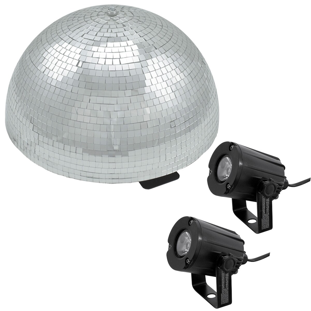 SATISFIRE Set Halbspiegelkugel 40cm + 2 x LED Pinspot 3W Kaltweiss Image